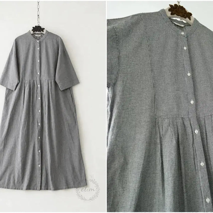 [BUNJANG] Studio CLIP Stand Neck Gingham Check 100% Cotton Dress / 면100% studio CLIP 스탠드넥 잔체크 원피스