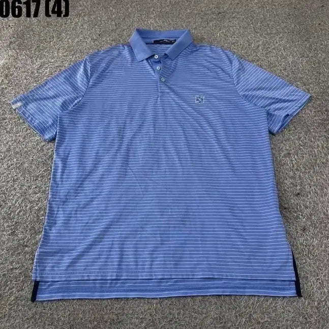 [BUNJANG] Ralph Lauren Blue Stripe Short Sleeve Polo Shirt L / 랄프로렌 블루 스트라이프 반팔 카라티 L 0617