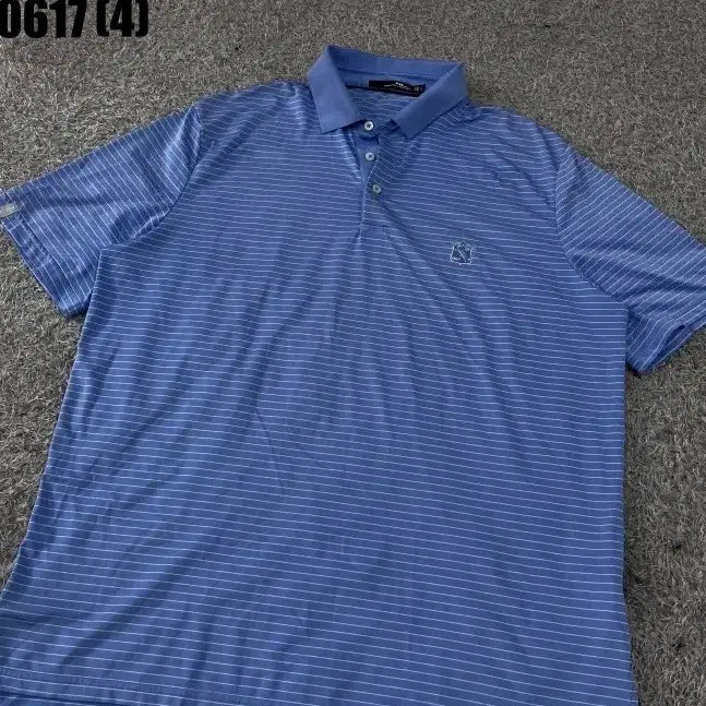 [BUNJANG] Ralph Lauren Blue Stripe Short Sleeve Polo Shirt L / 랄프로렌 블루 스트라이프 반팔 카라티 L 0617