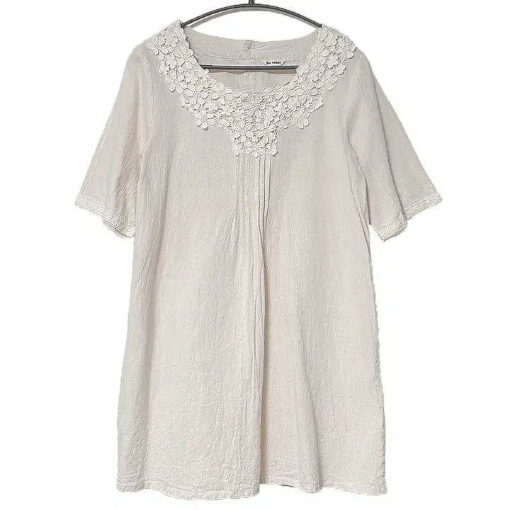 [BUNJANG] Vintage Linen Tussah Lace Pintuck Shirt - Oatmeal / 일본빈티지 린넨 토숀레이스핀턱셔츠티 오트밀 모리걸갸루y2k히피에스닉