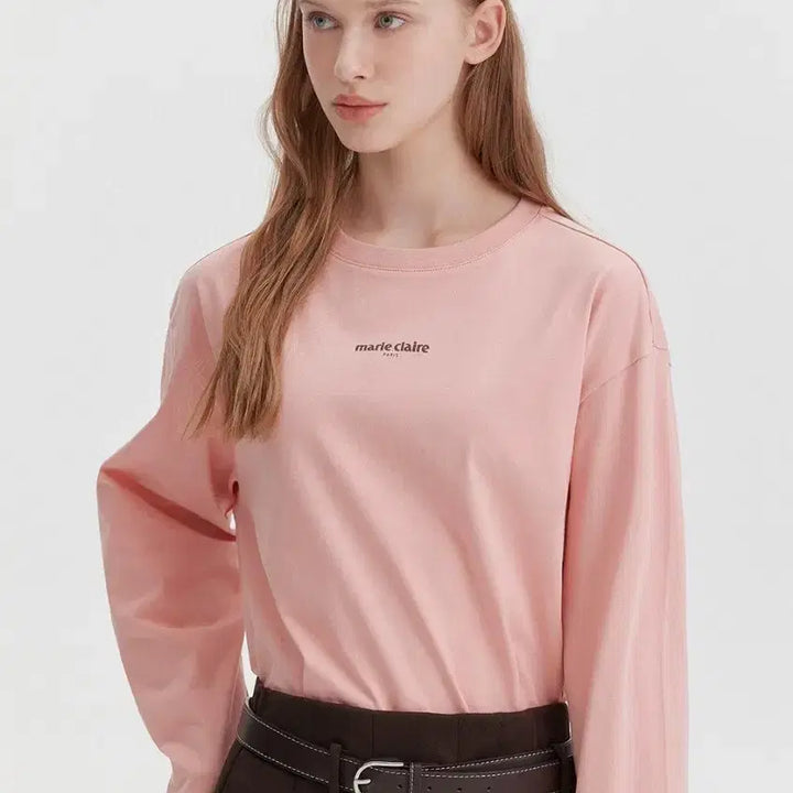 [BUNJANG] Marie Claire Classic Logo Long Sleeve T-Shirt Pink / 마리끌레르 클래식로고 긴팔 티셔츠 핑크