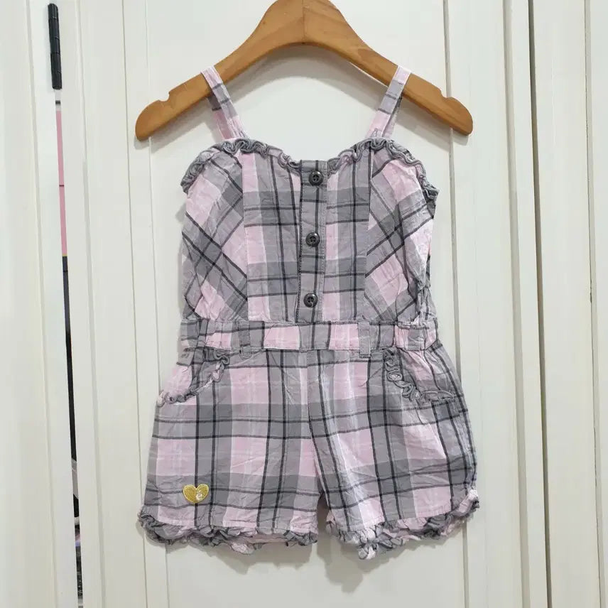 [BUNJANG] 80 Checkered Overalls Shorts Pink / 80 체크무늬 멜빵 반바지 핑크