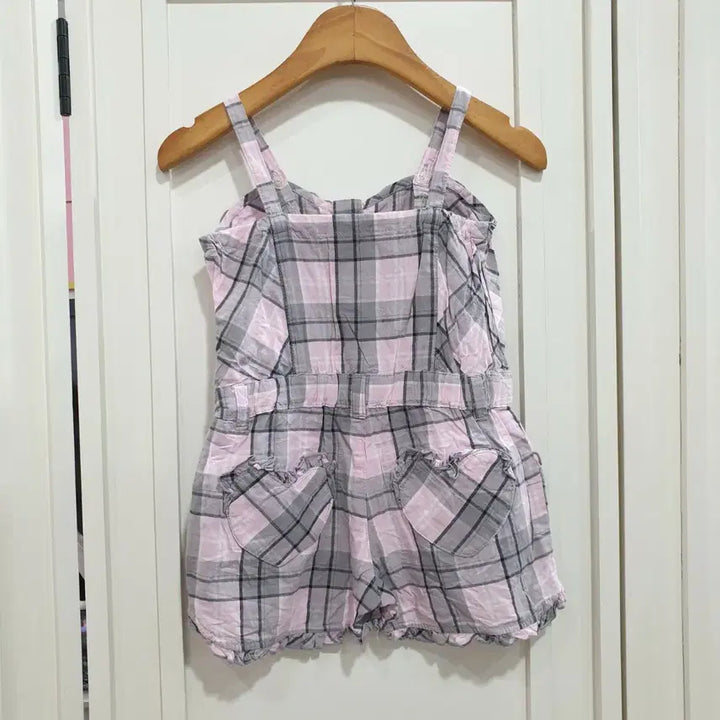 [BUNJANG] 80 Checkered Overalls Shorts Pink / 80 체크무늬 멜빵 반바지 핑크