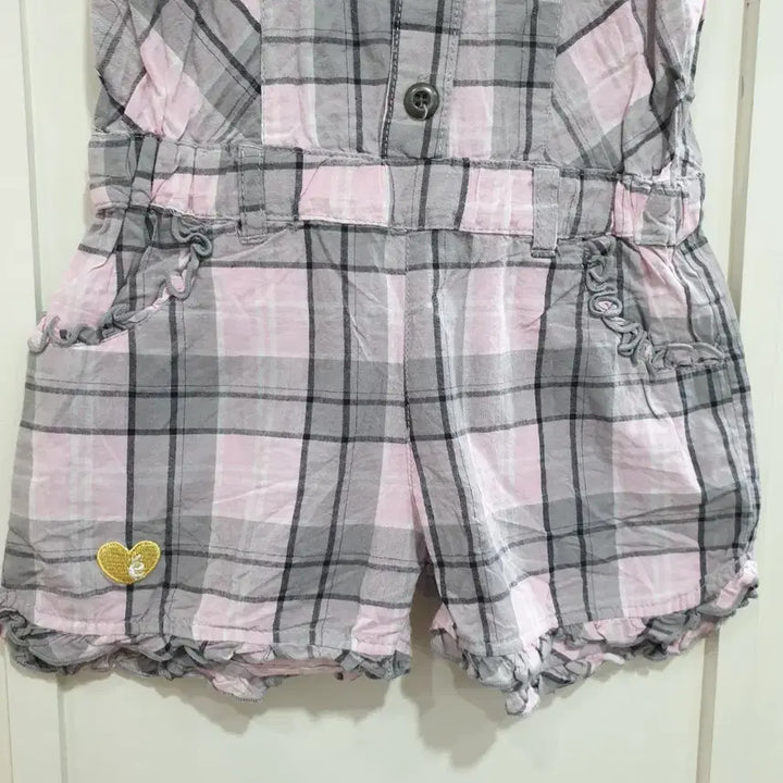 [BUNJANG] 80 Checkered Overalls Shorts Pink / 80 체크무늬 멜빵 반바지 핑크
