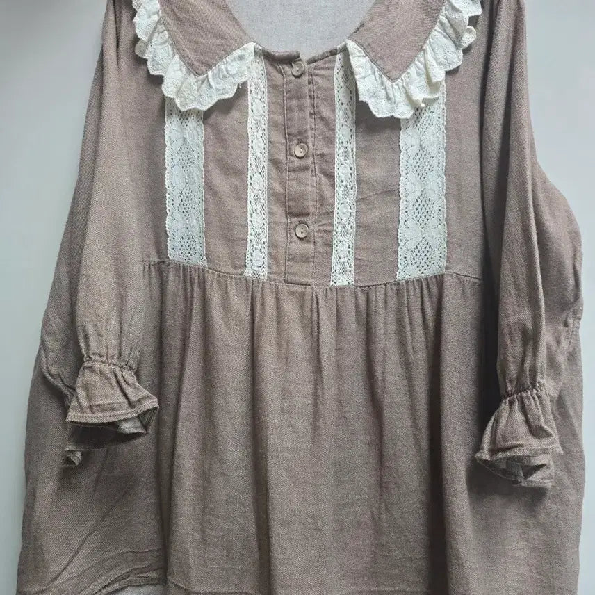 [BUNJANG] ULLALA Lace Trimmed Cotton 7-Sleeve Blouse / ULLALA 레이스배색 면 7부 블라우스