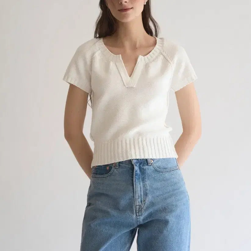 [BUNJANG] Yoo-Jeong Short-Sleeve Knit Blouse / 쟈습 반팔 블라우스 니트 환승연애유정 여름반팔니트