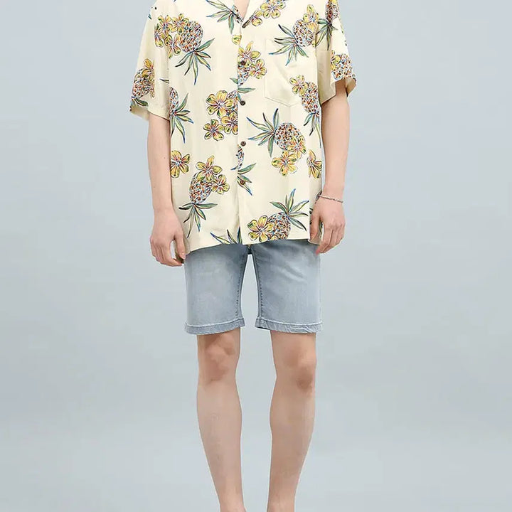 [BUNJANG] TWO PALMS Hawaiian Aloha Shirt Golden Pineapple Rayon L / TWO PALMS투팜스 하와이제조 레이온 골든파인애플 하와이안셔츠L105