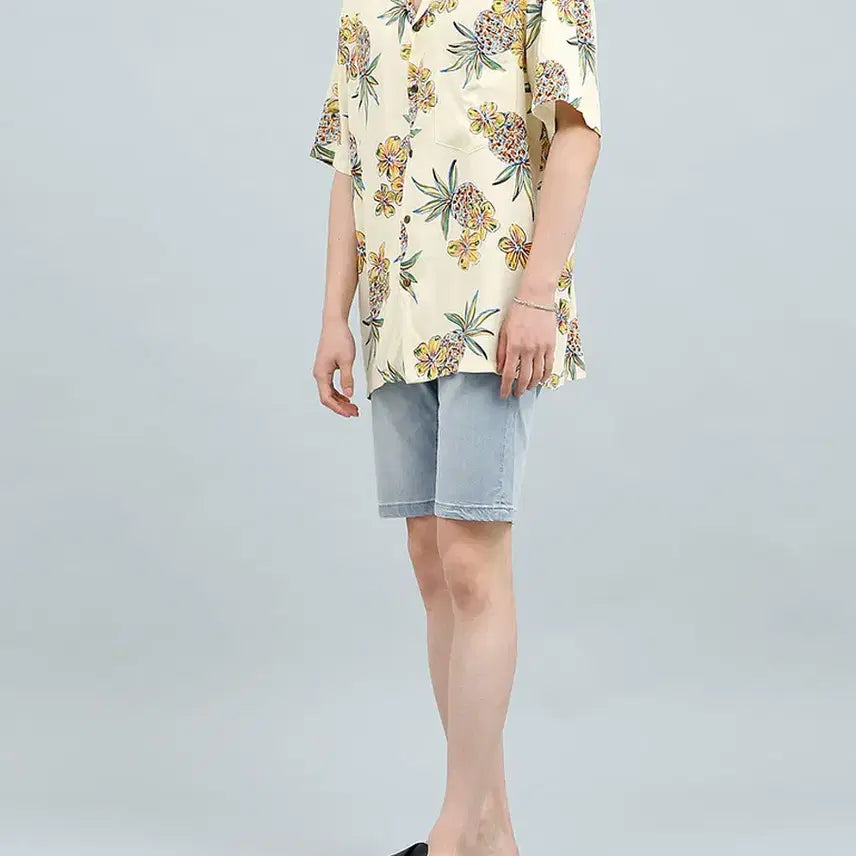 [BUNJANG] TWO PALMS Hawaiian Aloha Shirt Golden Pineapple Rayon L / TWO PALMS투팜스 하와이제조 레이온 골든파인애플 하와이안셔츠L105