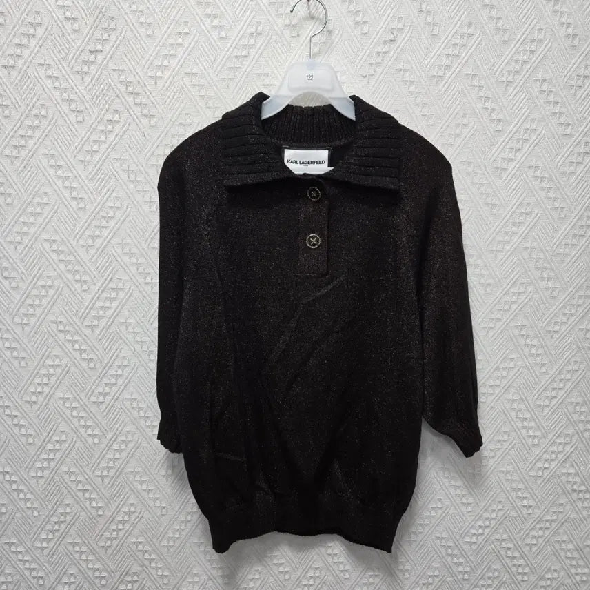 [BUNJANG] Karlafelto Knit Short Sleeve Top / 타122 칼라거펠트 카라 니트 반팔 구66