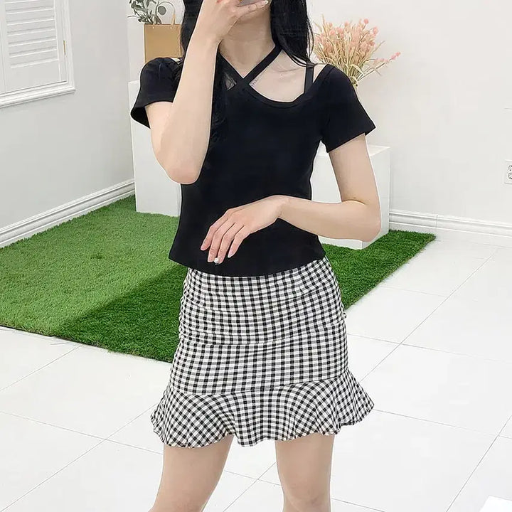 [BUNJANG] Mermaid Skirt and Ribbed T-Shirt Set / (새상품 원가판매) 머메이드 스커트 티셔츠 세트 스커트 치마 골지티