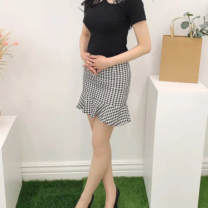 [BUNJANG] Mermaid Skirt and Ribbed T-Shirt Set / (새상품 원가판매) 머메이드 스커트 티셔츠 세트 스커트 치마 골지티