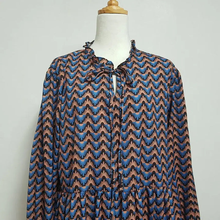[BUNJANG] Patterned V-neck Dress (Size 77) / 5973/브이넥원피스 여 77사이즈 패턴원피스/내옷방