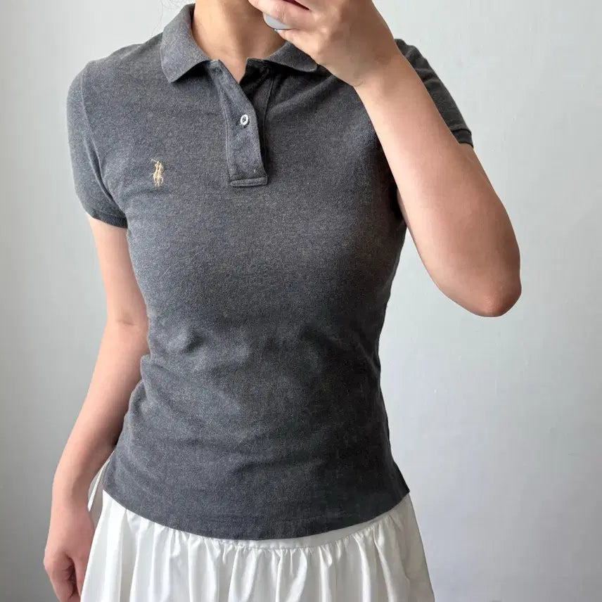 [BUNJANG] Ralph Lauren Grey Collar Short Sleeve T-Shirt / [M] 랄프로렌 그레이 카라 반팔티