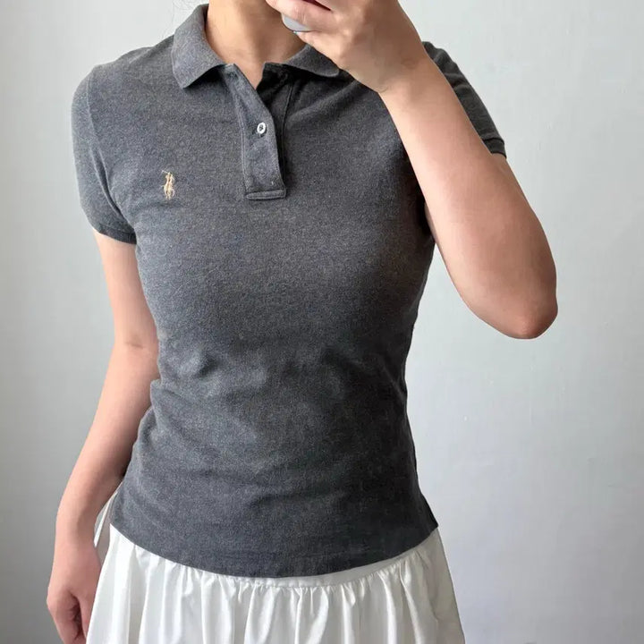 [BUNJANG] Ralph Lauren Grey Collar Short Sleeve T-Shirt / [M] 랄프로렌 그레이 카라 반팔티