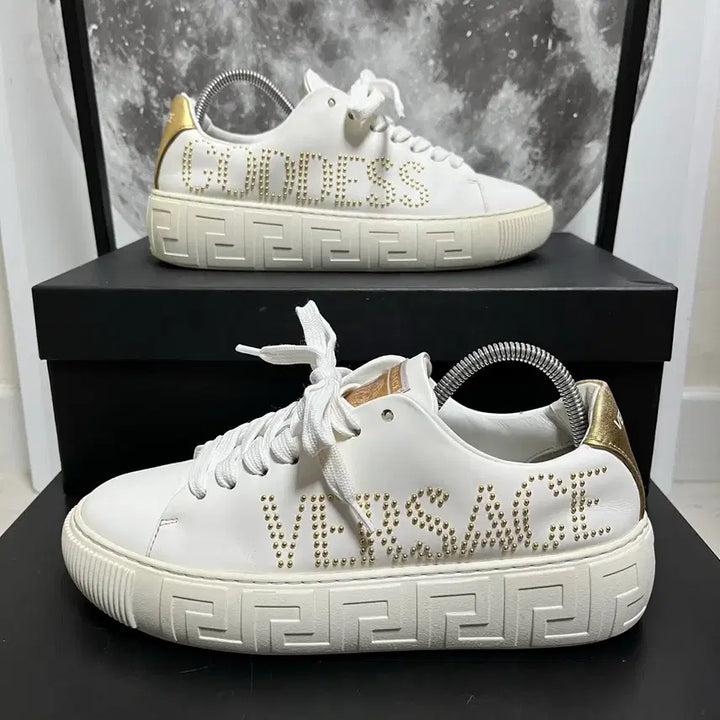 [BUNJANG] Versace White Gold Logo Sneakers Size 37 / 정품 37) 베르사체 화이트 골드 로고 스니커즈 235~240
