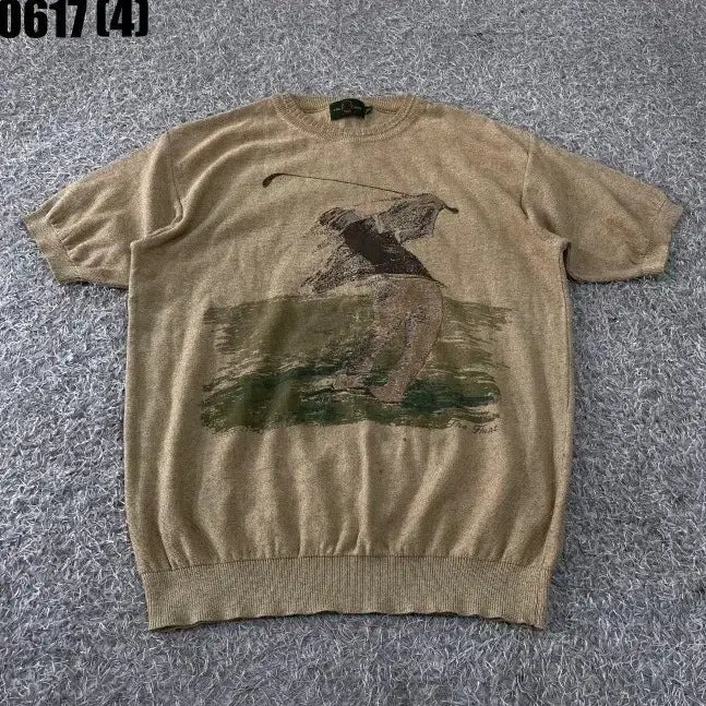 [BUNJANG] The Hunt Golf Printing Short Sleeve Knit Beige 100 / 더헌트 골프 프린팅 반팔 니트 베이지 100 0617