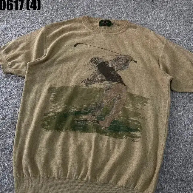 [BUNJANG] The Hunt Golf Printing Short Sleeve Knit Beige 100 / 더헌트 골프 프린팅 반팔 니트 베이지 100 0617