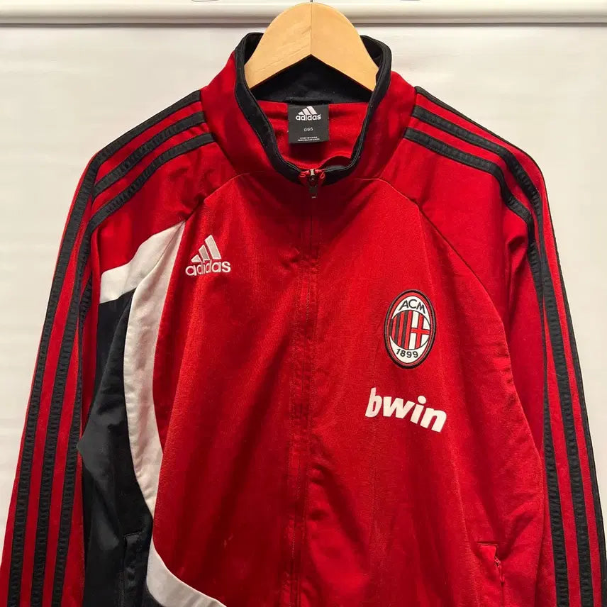 [BUNJANG] Adidas AC Milan 0708 Old School Track Top Jersey / [정품/95] 아디다스 AC밀란 0708 올드스쿨 레드 삼선 트랙탑 져지