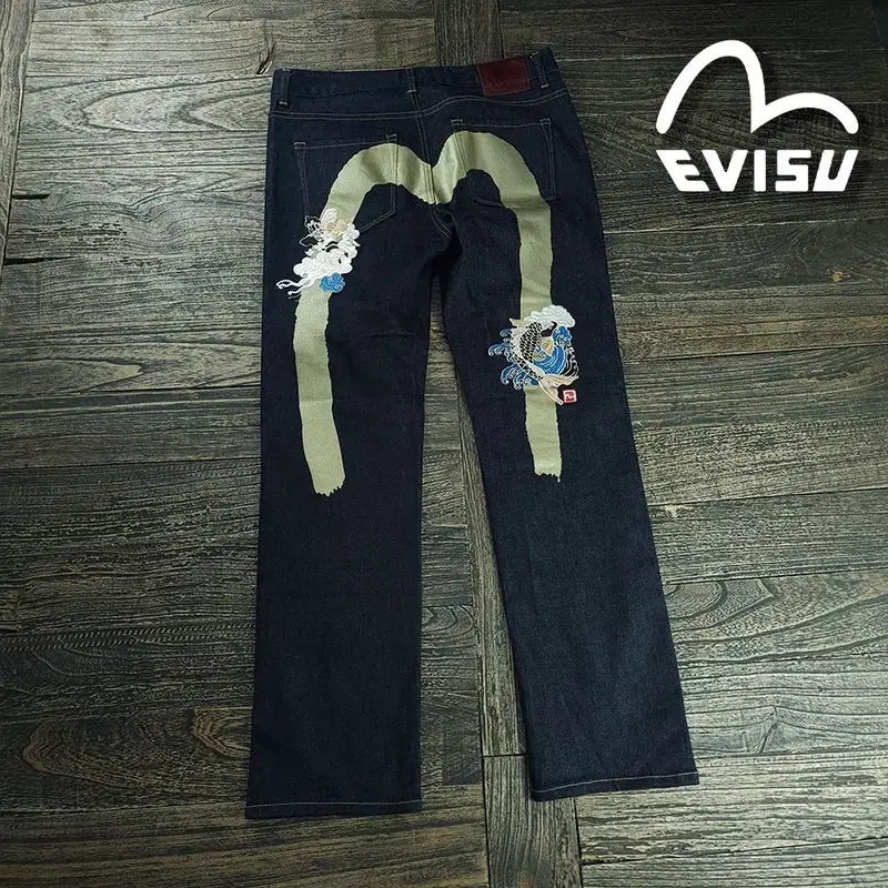 [BUNJANG] EVISU Big Logo Straight Denim Pants Jeans / 에비수 백 빅로고 스트레이트 데님 팬츠 청바지 M21148
