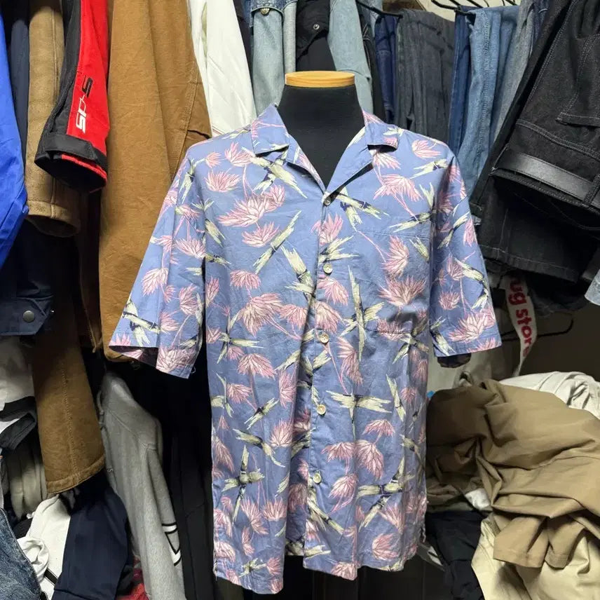 [BUNJANG] NEWT Vintage Hawaiian Aloha Shirt Lavender Blue Floral Cotton M / [M] 90s USA 하와이산 빈티지 아로하 셔츠