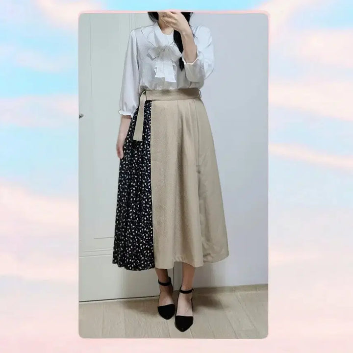 [BUNJANG] Belted Style Flare Long Skirt / 벨티트 Style 뒷밴딩 플레어 롱 스커트
