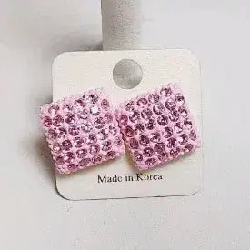 [BUNJANG] Pink Square Cubic Earrings / 핑크 사각 큐빅 귀걸이