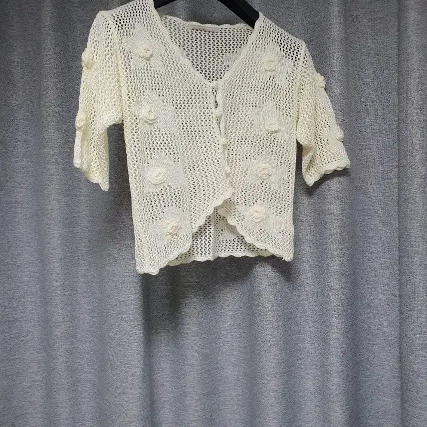 [BUNJANG] Love N Show Crochet Flower Point Cardigan Ivory XS-S / love n show러브앤셔 크로쉐 뜨게 플라워포인트 가디건 f xs~s