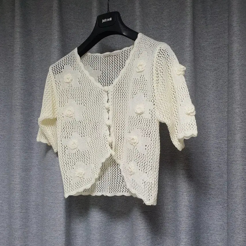 [BUNJANG] Love N Show Crochet Flower Point Cardigan Ivory XS-S / love n show러브앤셔 크로쉐 뜨게 플라워포인트 가디건 f xs~s