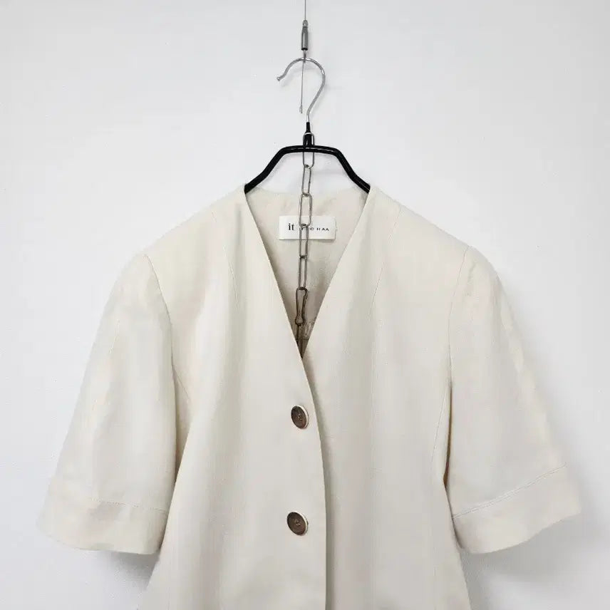 [BUNJANG] It MICHAA Linen 100% Collarless Jacket Beige / 잇미샤 린넨100% 자켓55