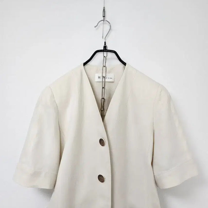 [BUNJANG] It MICHAA Linen 100% Collarless Jacket Beige / 잇미샤 린넨100% 자켓55