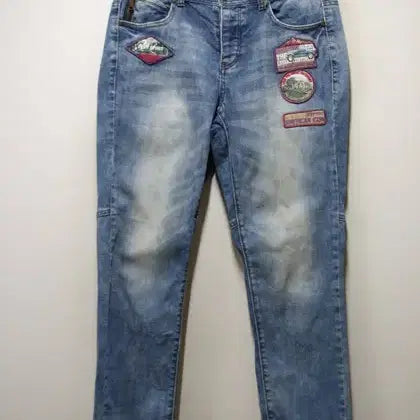 [BUNJANG] JEEP Multi-Patch Heji Vintage Blue Stretch Pants Waist 28 / 지프 JEEP 멀티패치 헤지빈티지 청스판바지 허리28