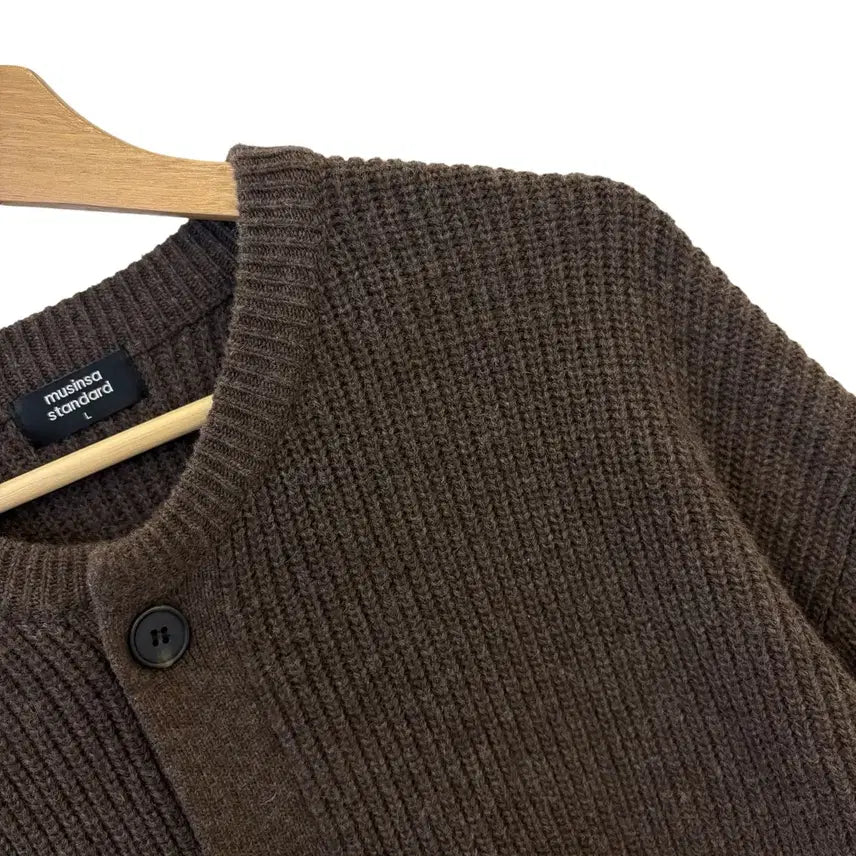 [BUNJANG] Mood Standard Ribbed Roundneck Cardigan Brown L / 무탠다드 리브드 라운드넥 가디건 브라운 L 정품