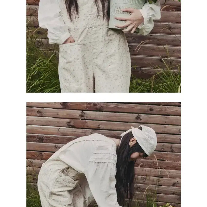 [BUNJANG] Celeteales Flower Pocket Overalls - Ivory / 셀리테일즈 플라워 포켓 오버롤 아이보리