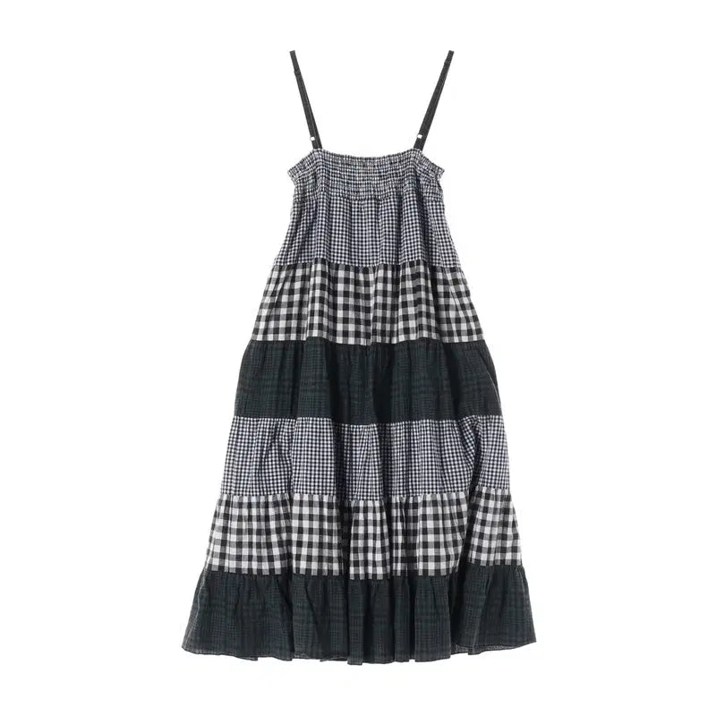[BUNJANG] Cotton Check Patchwork String Dress (Women&
