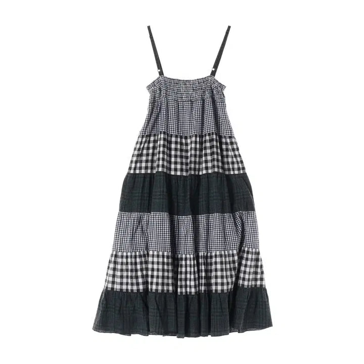 [BUNJANG] Cotton Check Patchwork String Dress (Women&