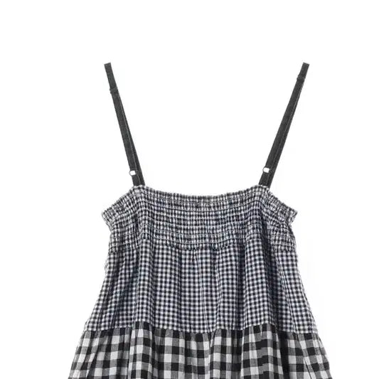 [BUNJANG] Cotton Check Patchwork String Dress (Women&