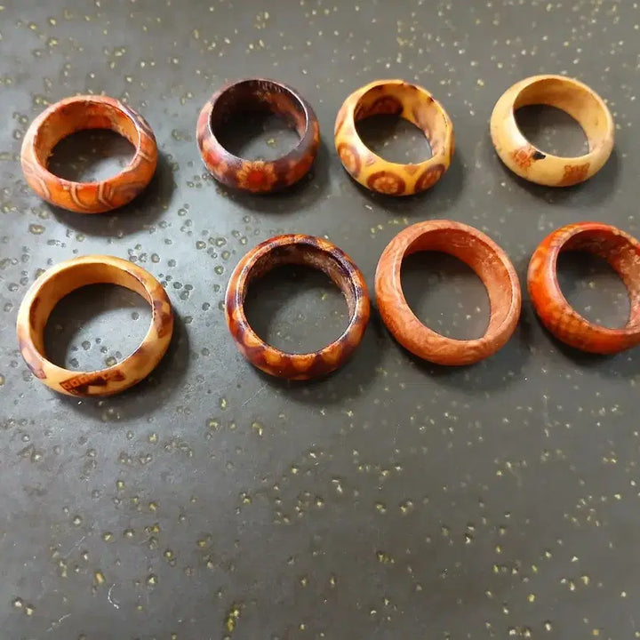 [BUNJANG] Retro Wood Ring Set (8 Pieces) / 여성반지 레트로 우드링 애끼~19호  8개세트(미사용)