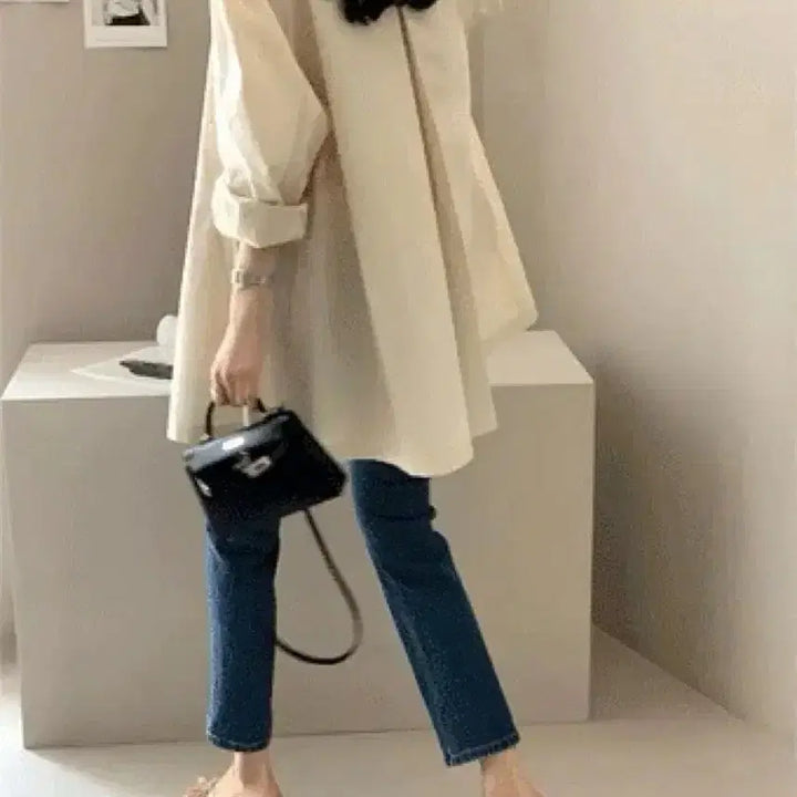 [BUNJANG] DAILYLOOK A-Line Crinkle Short Trench Coat Jacket Ivory / 데일리룩 DAILYLOOK 에르하프트렌치 A라인바스락점퍼숏코트자켓아이보