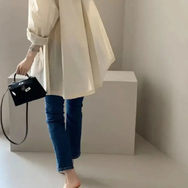 [BUNJANG] DAILYLOOK A-Line Crinkle Short Trench Coat Jacket Ivory / 데일리룩 DAILYLOOK 에르하프트렌치 A라인바스락점퍼숏코트자켓아이보
