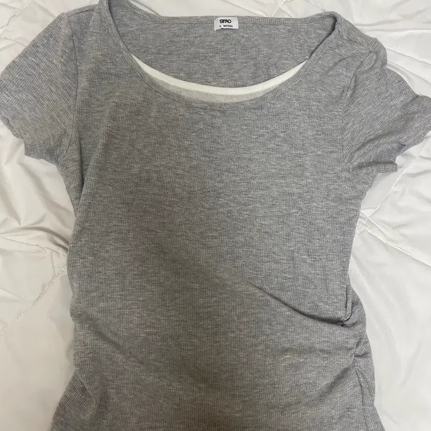 [BUNJANG] SPAO Grey Shirring Short-Sleeve T-Shirt / 스파오 그레이 셔링 반팔 티셔츠