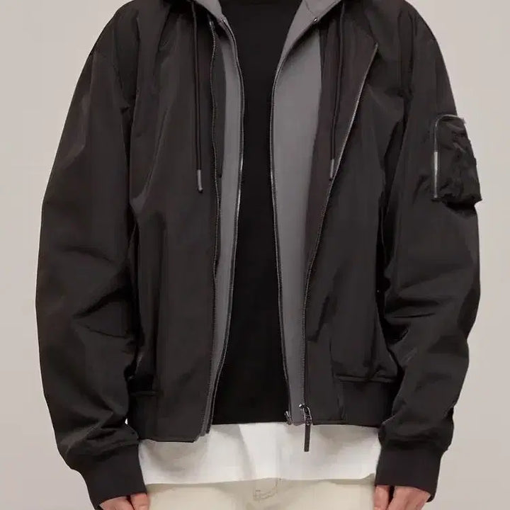 [BUNJANG] Jill Stuart MA-1 Hooded Layered Bomber Jacket Black / 질스튜어트 MA-1 후드 레이어드 항공 점퍼 블랙
