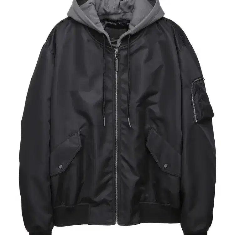 [BUNJANG] Jill Stuart MA-1 Hooded Layered Bomber Jacket Black / 질스튜어트 MA-1 후드 레이어드 항공 점퍼 블랙