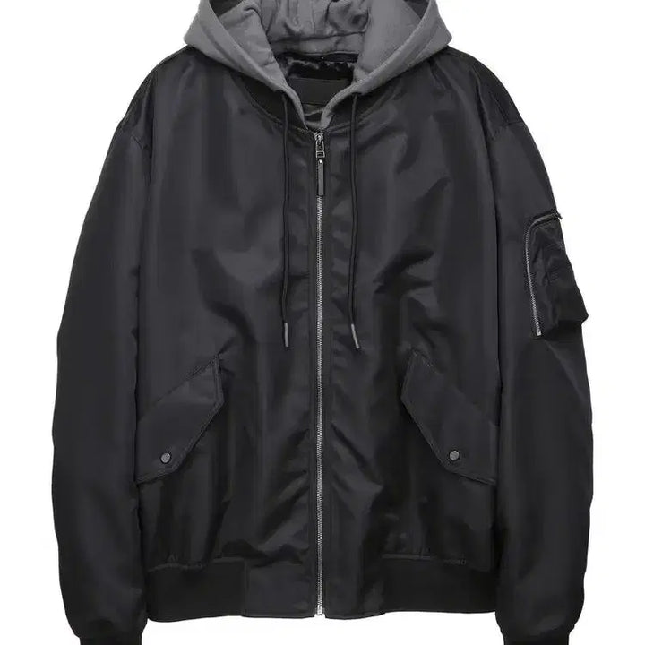 [BUNJANG] Jill Stuart MA-1 Hooded Layered Bomber Jacket Black / 질스튜어트 MA-1 후드 레이어드 항공 점퍼 블랙