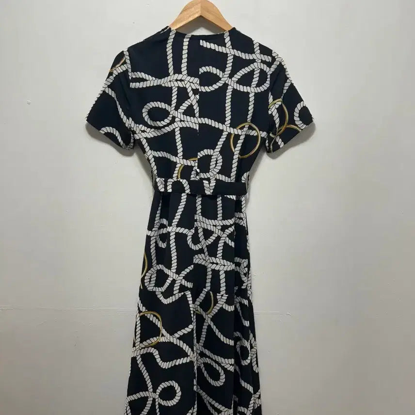 [BUNJANG] Navy Rope Pattern Wrap Dress - Size S / 랩 원피스 네이비 로프 패턴 S