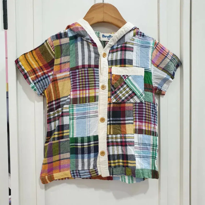 [BUNJANG] Patagonia Multi Patchwork Check Short Sleeve Hoodie / 95 파타고니아 반팔 셔츠 후드 멀티 체크