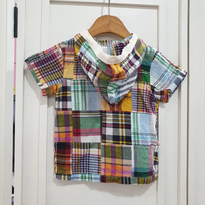 [BUNJANG] Patagonia Multi Patchwork Check Short Sleeve Hoodie / 95 파타고니아 반팔 셔츠 후드 멀티 체크