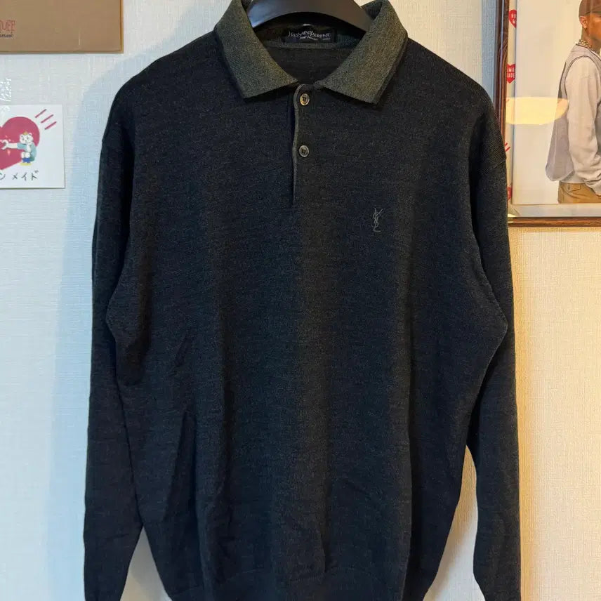 [BUNJANG] Saint Laurent Wool Knit Polo Charcoal / (L)입생로랑 울 카라 니트 차콜