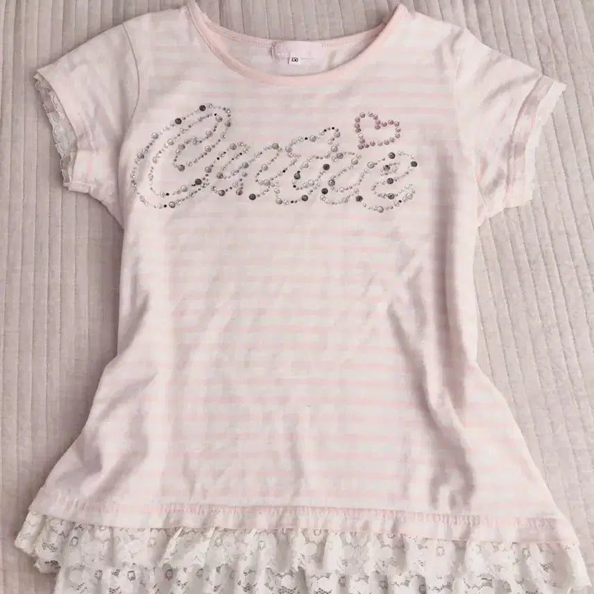 [BUNJANG] Cutee Stripe Pink Short Sleeve Top / 대대장 일본 빈티지 큐티 스트라이프 핑크 반팔 히메갸루