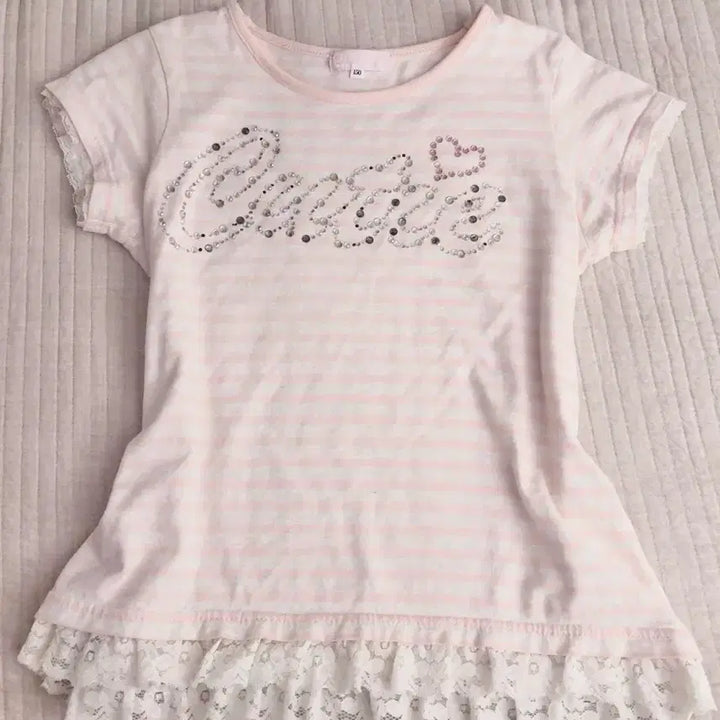 [BUNJANG] Cutee Stripe Pink Short Sleeve Top / 대대장 일본 빈티지 큐티 스트라이프 핑크 반팔 히메갸루