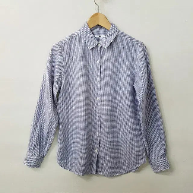 [BUNJANG] Uniqlo Linen 100% Check Shirt Purple / 유니클로 린넨 100% 체크 셔츠 퍼플